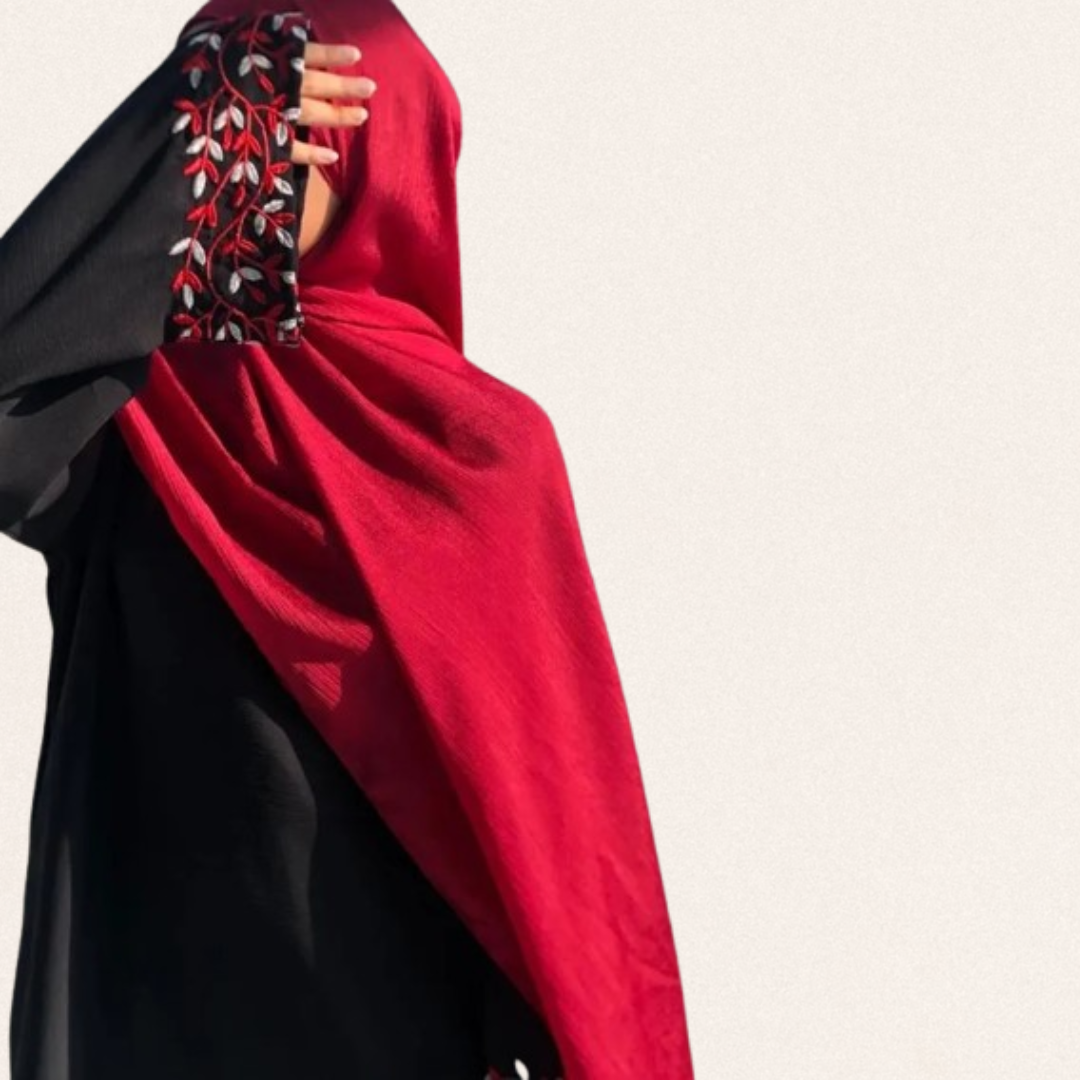 Full-length modest black georgette abaya for women with premium stitching and flowy lightweight fabric for casual and formal wear.