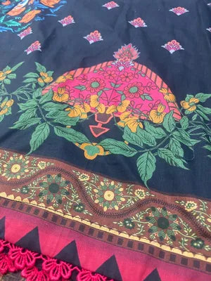 Vibrant digital printed lawn shirt for women with modern floral patterns and matching trousers.
