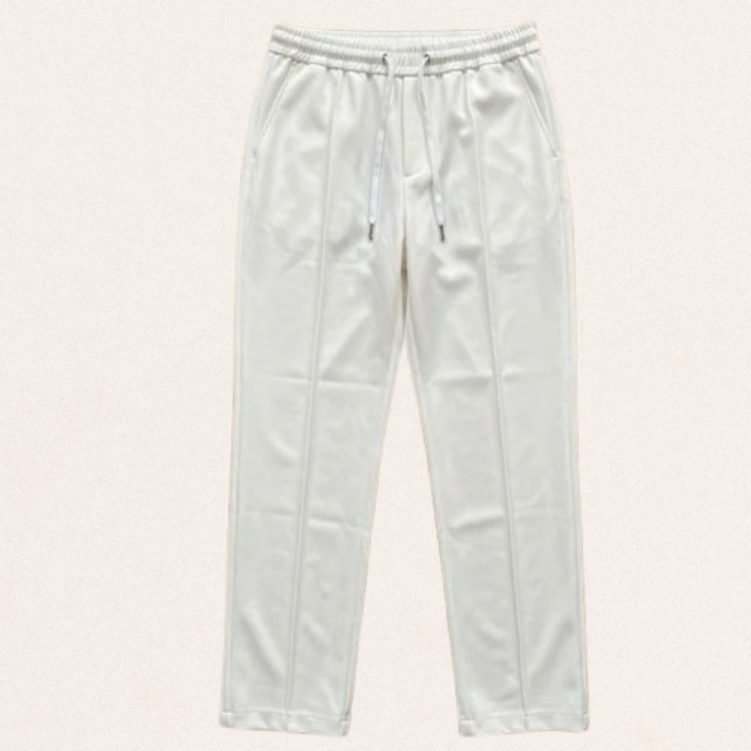 Men's Dri-Fit sports trousers in black, blue, and white colors for gym workouts and activewear fashion.