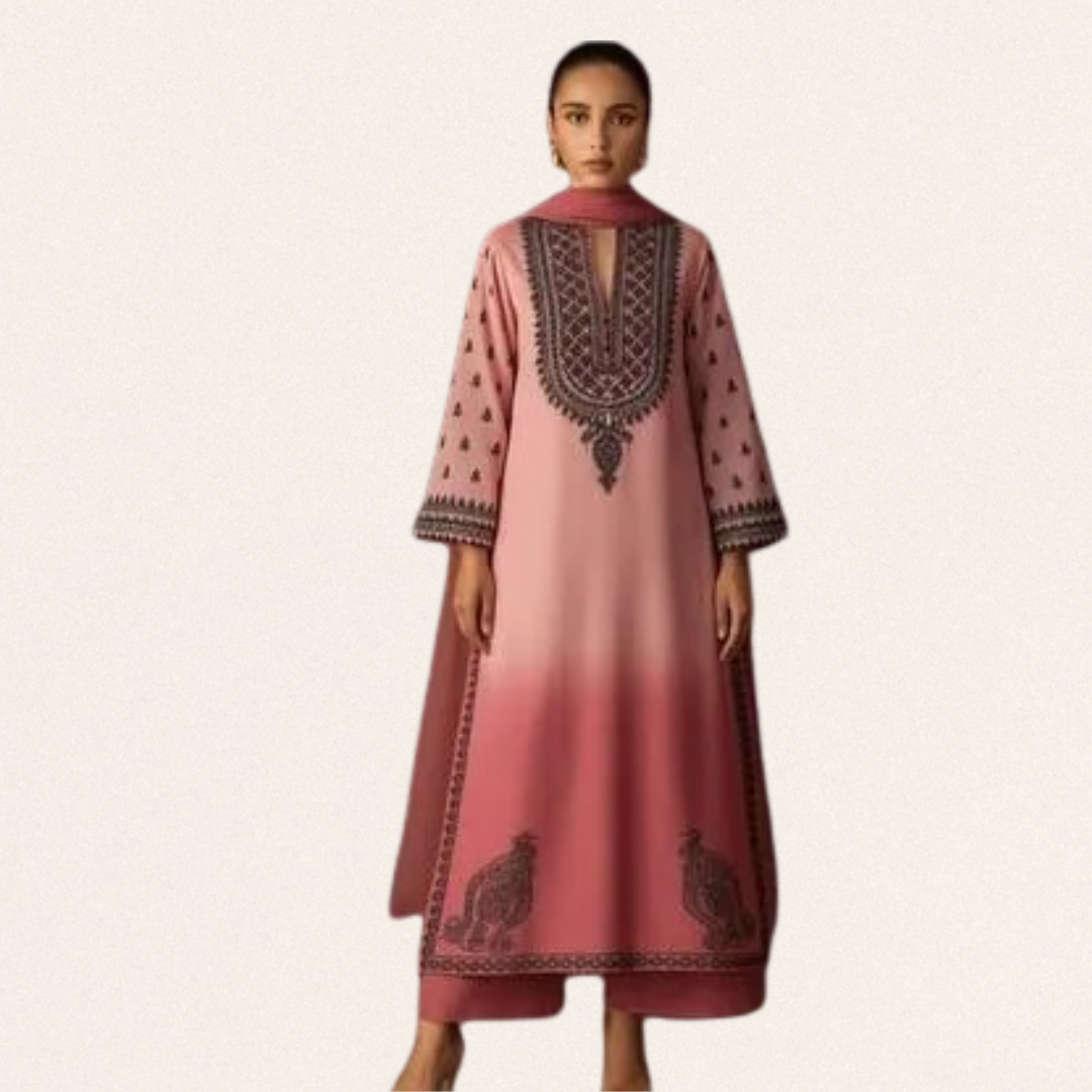 Soft pink unstitched printed silk dress material, perfect for a feminine daily wear or festive look.