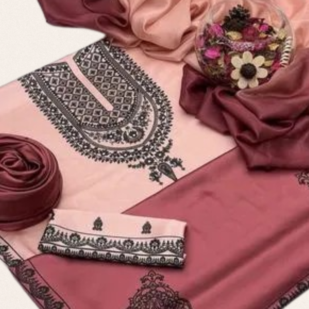 Soft pink unstitched printed silk dress material, perfect for a feminine daily wear or festive look.