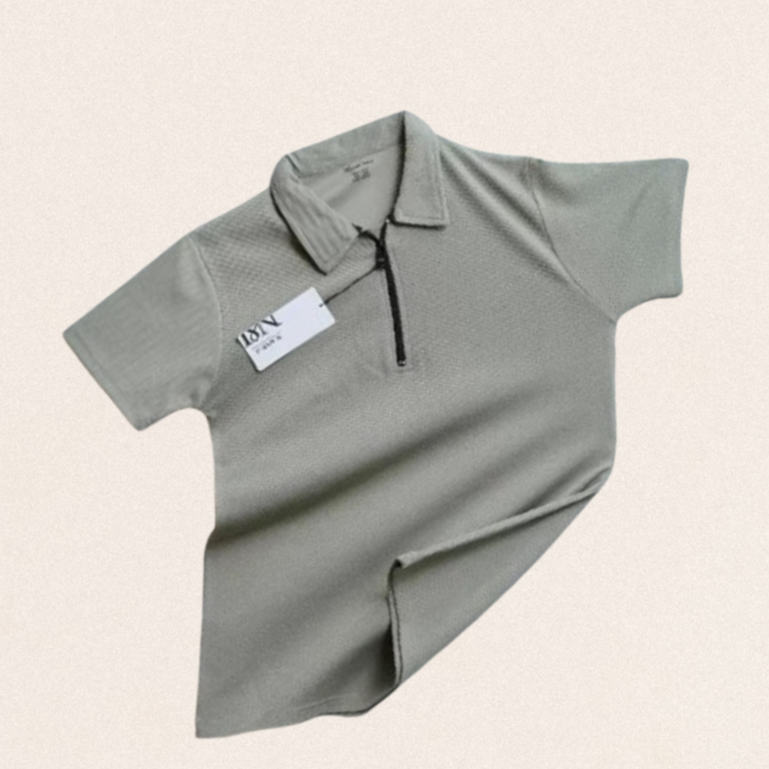 Men's grey plain cotton polo t-shirt with round neck for casual summer fashion and daily wear